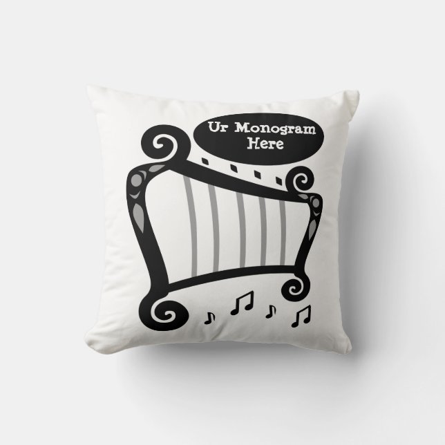 Coussin Monogramme de harpe noire et blanche (Recto)