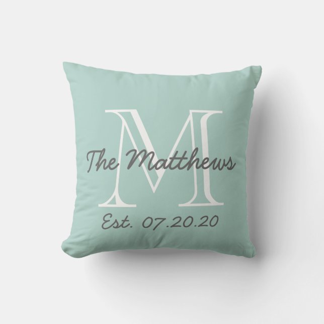 Coussin Monogramme de la famille blanche de la menthe vert (Recto)