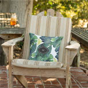 Coussin Monogramme de la famille de feuilles d'aquarelle r