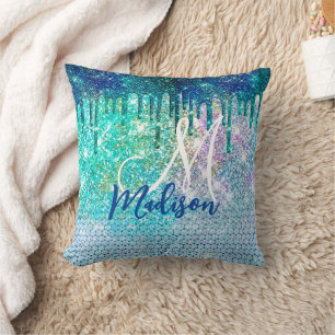 Coussin Monogramme de la fausse parties scintillant de la
