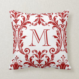 Coussin Monogramme de la florale des Damas blancs et rouge
