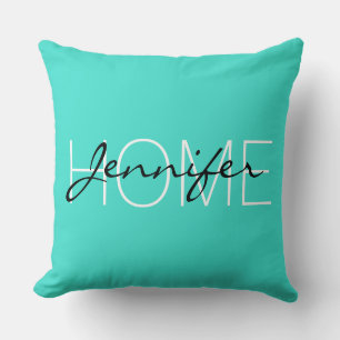 Coussin monogramme de la maison couleur turquoise
