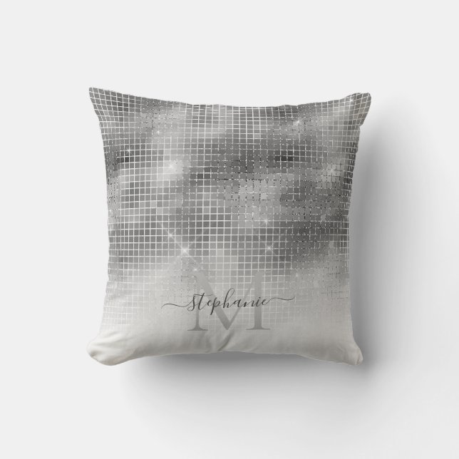 Coussin Monogramme de la mosaïque de boules de disques gri (Recto)