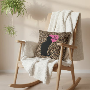 Coussin Monogramme de léopard de chat noir