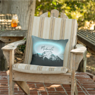 Coussin Monogramme de lumière de néon bleu mystérieux de m