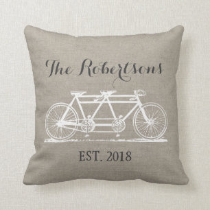 Coussin Monogramme de Mariage de vélo Vintage rustique