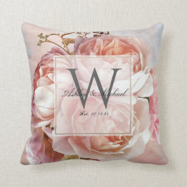 Coussin MONOGRAMME DE MARIAGE SCRIPT | Roses Roses Peonies