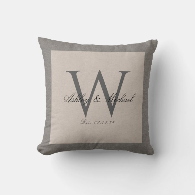 Coussin MONOGRAMME DE MARIAGE SCRIPT | Souvenir photo en l (Recto)