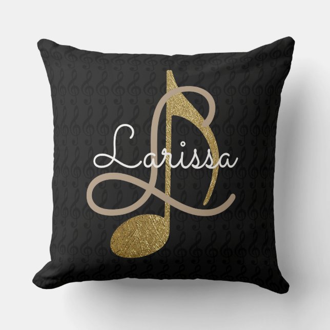 Coussin monogramme de musique noir (Recto)