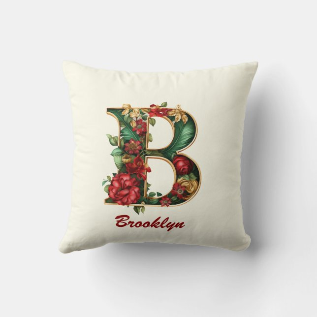 Coussin Monogramme de Noël B ivoire de Noël personnalisé (Verso)
