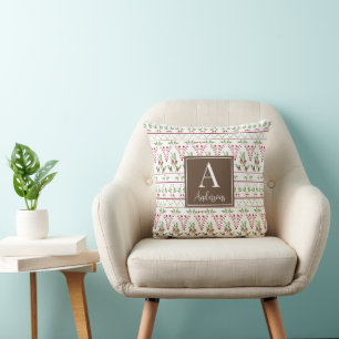 Coussin Monogramme de Noël Cônes de pin houx baies