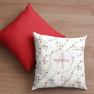 Coussin Monogramme de Noël Lumières à cordes colorées