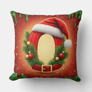 Coussin Monogramme de Noël personnalisé O avec chapeau de