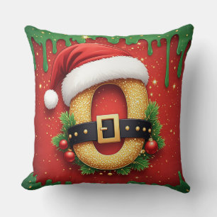 Coussin Monogramme de Noël personnalisé O avec chapeau de
