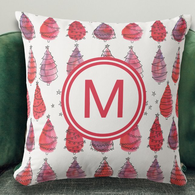 Coussin Monogramme de Noël Rouge (Créateur téléchargé)
