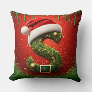 Coussin Monogramme de Noël S avec chapeau de Père Noël Cad