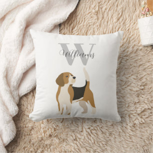 Coussin Monogramme de nom aquarelle chien Beagle 