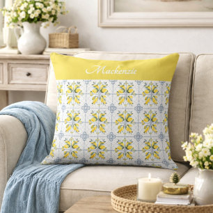 Coussin Monogramme de nom de citron de campagne française