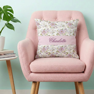 Coussin Monogramme de nom de fleur botanique florale rose