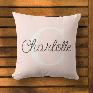 Coussin Monogramme de nom écriture cursive girly rose