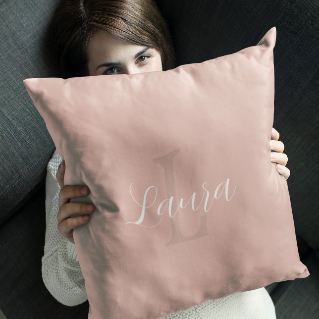 Coussin Monogramme de nom féminin écriture moderne rose ro (Créateur téléchargé)