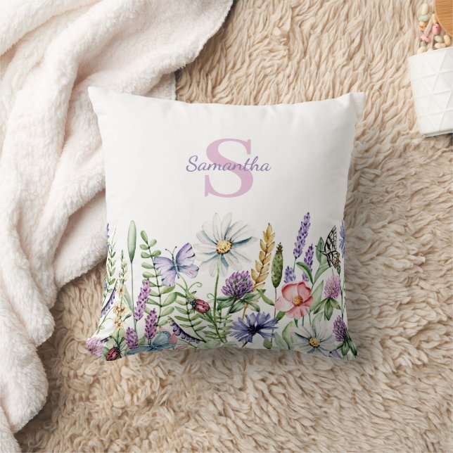 Coussin Monogramme de papillon Fleur sauvage floral délica (Couverture)