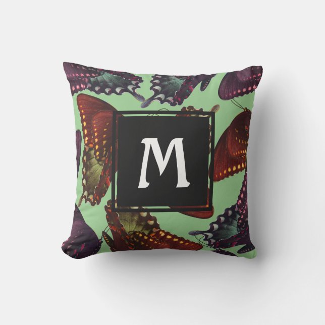 Coussin Monogramme de papillons orange et violet (Recto)