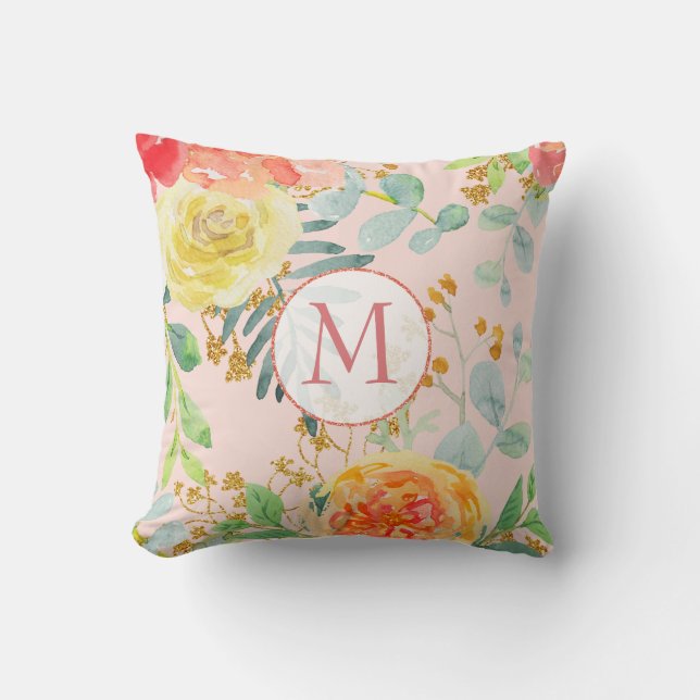 Coussin Monogramme de Parties scintillant d'Eucalyptus ros (Recto)