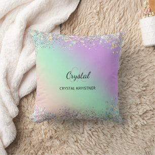 Coussin Monogramme de Parties scintillant Holographique mo