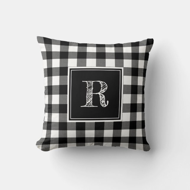 Coussin Monogramme de platine de Buffalo noir et blanc (Recto)