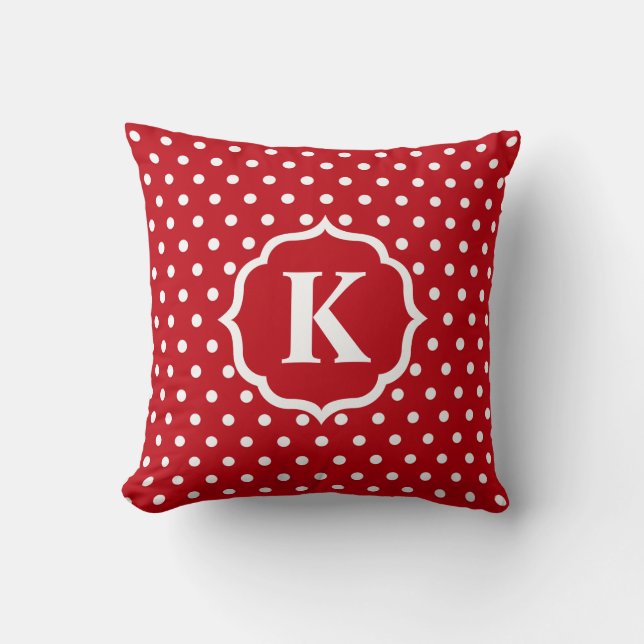Coussin Monogramme de point Polka blanc rouge (Recto)