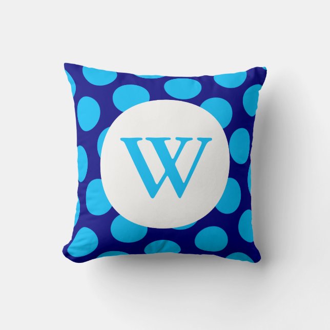 Coussin Monogramme de point Polka Bleu (Recto)
