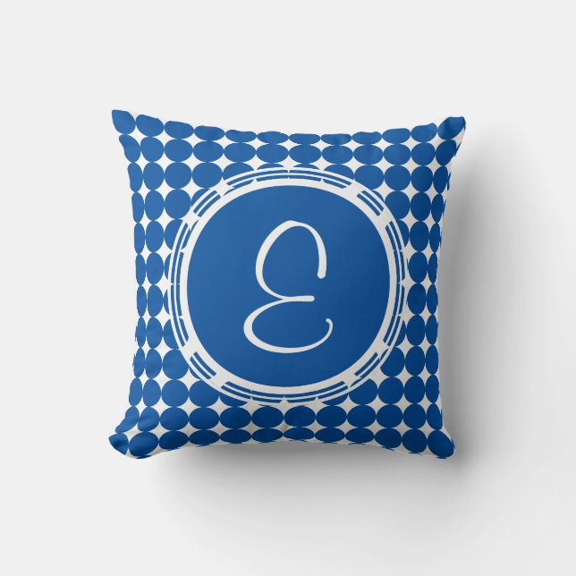 Coussin Monogramme de point Polka Bleu (Recto)
