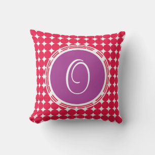 Coussin Monogramme de point Polka violet et rouge