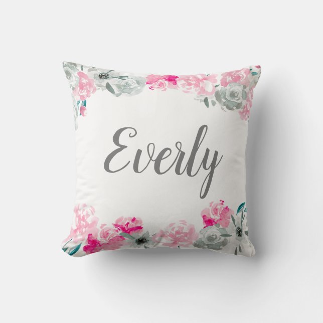 Coussin Monogramme de prénom de fille personnalisé floral  (Recto)
