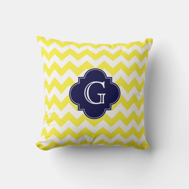 Coussin Monogramme de Quatrefoil bleu de la marine Chevron (Recto)