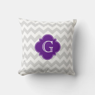 Coussin Monogramme de Quatrefoil gris clair blanc mauve Ch