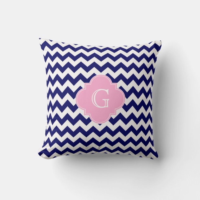 Coussin Monogramme de Quatrefoil rose Chevron ZigZag (Recto)
