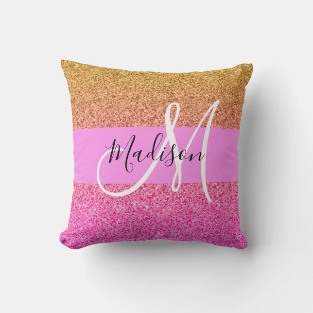 Coussin Monogramme de reflet rose et or Parties scintillan (Recto)
