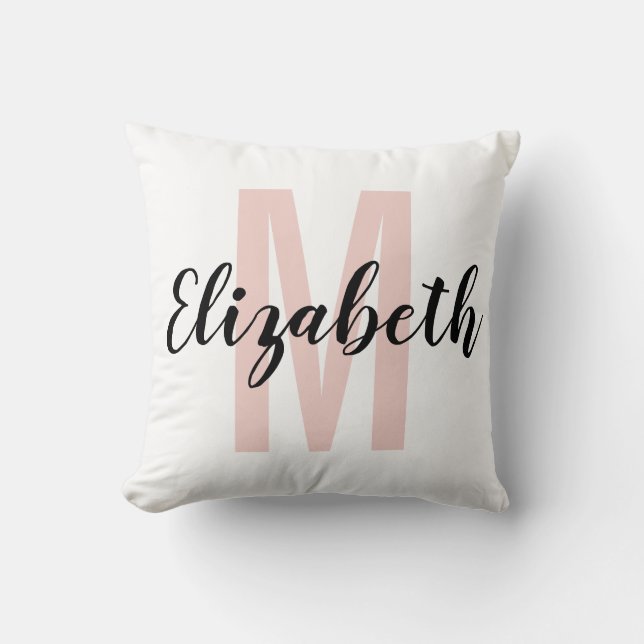Coussin Monogramme de script de la main rose noire simple (Recto)