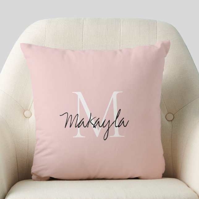 Coussin Monogramme de script rose pâle (Créateur téléchargé)