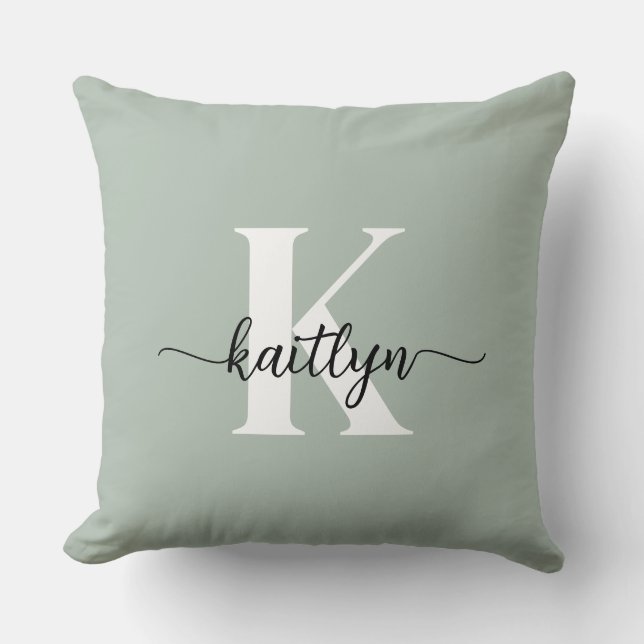 Coussin Monogramme de script vert Sage (Recto)