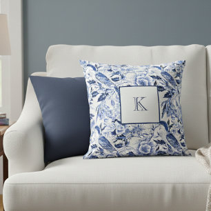 Coussin Monogramme de style campagnard français floral ble