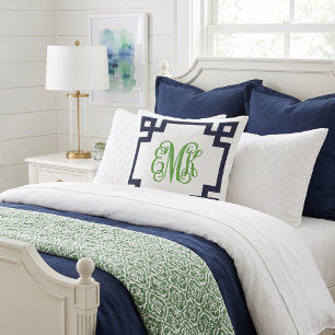 Coussin Monogramme de style grec Navy et Vert