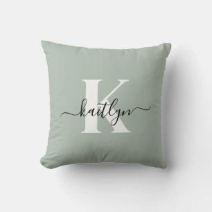 Coussin Monogramme de style moderne vert sauge