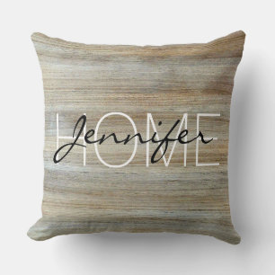 Coussin Monogramme de texture de grain de bois #2