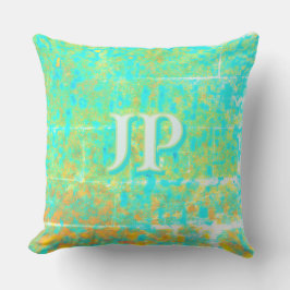Coussin Monogramme de texture océanique turquoise clair en