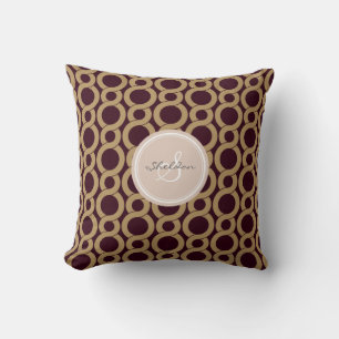 Coussin Monogramme de verrouillage brun chic de motif de