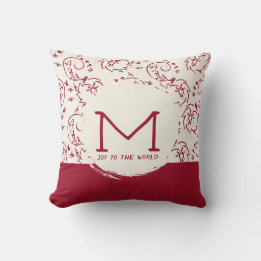 Coussin Monogramme de vigne florale cramoisie classique