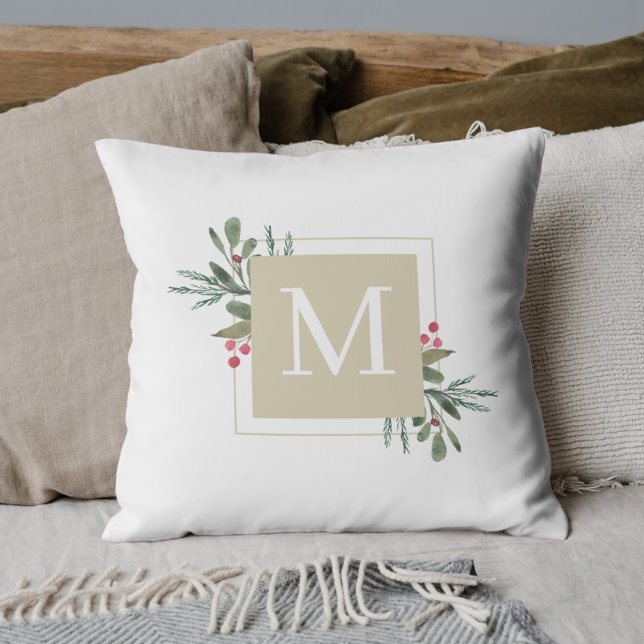 Coussin Monogramme des botaniques de Noël (Créateur téléchargé)